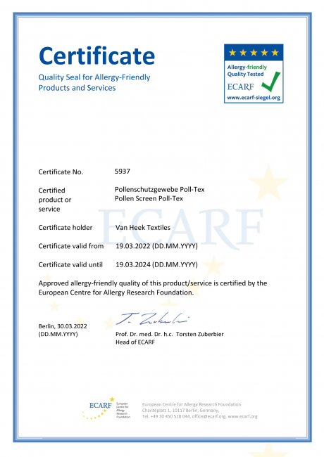 Сертификат Европейского центра исследований аллергии
